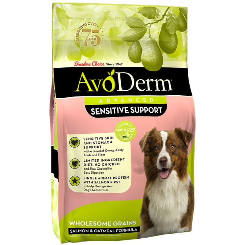 AvoDerm Advanced Sensitive Support Wholesome Grains Dry Dog Food – Salmon & Oatmeal – 22lb Bag