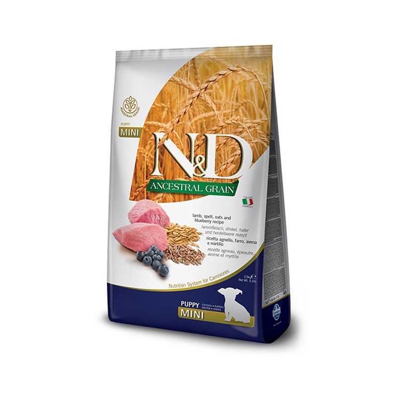 Farmina N&D Ancestral Grain Dry Dog Food – Lamb & Blueberry, Mini Kibble – 5.5lb
