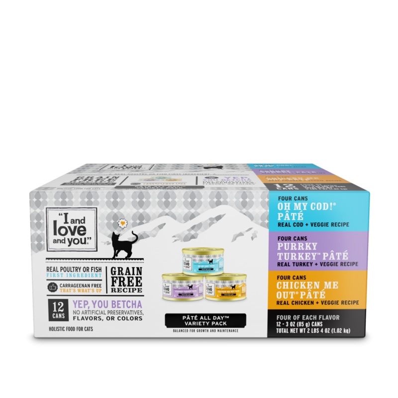 I and Love and You Grain Free Oh My Cod!, Purrkey Turkey, Chicken Me Out Multi-Pack Canned Cat Food