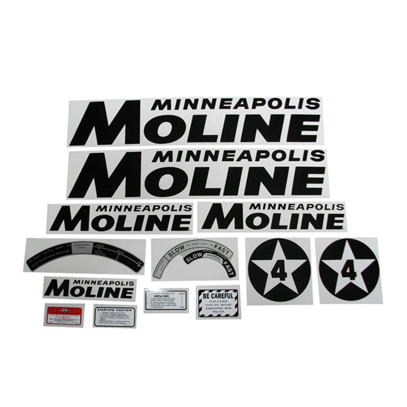 Decal Set for Minneapolis Moline 4 Star Black Mylar – Black Letters
