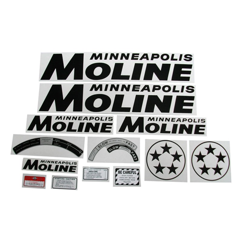 Decal Set for Minneapolis Moline 5 Star Black Mylar – Black Letters