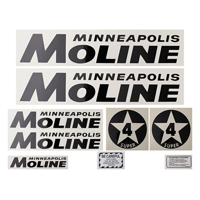Decal Set for Minneapolis Moline Super 4 Star Black Mylar – Black Letters