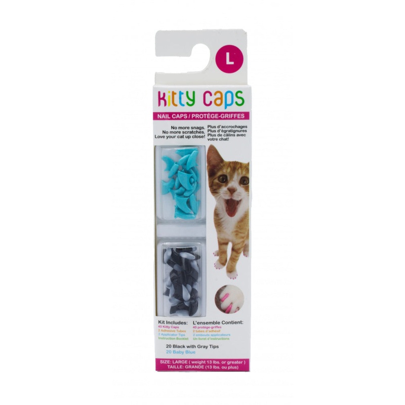 Kitty Caps Nail Caps Black With Gray Tips and Baby Blue 40 Count