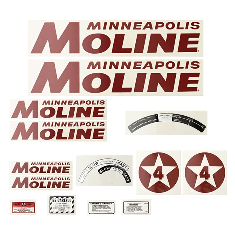 Decal Set for Minneapolis Moline 4 Star Red Mylar – Red Letters