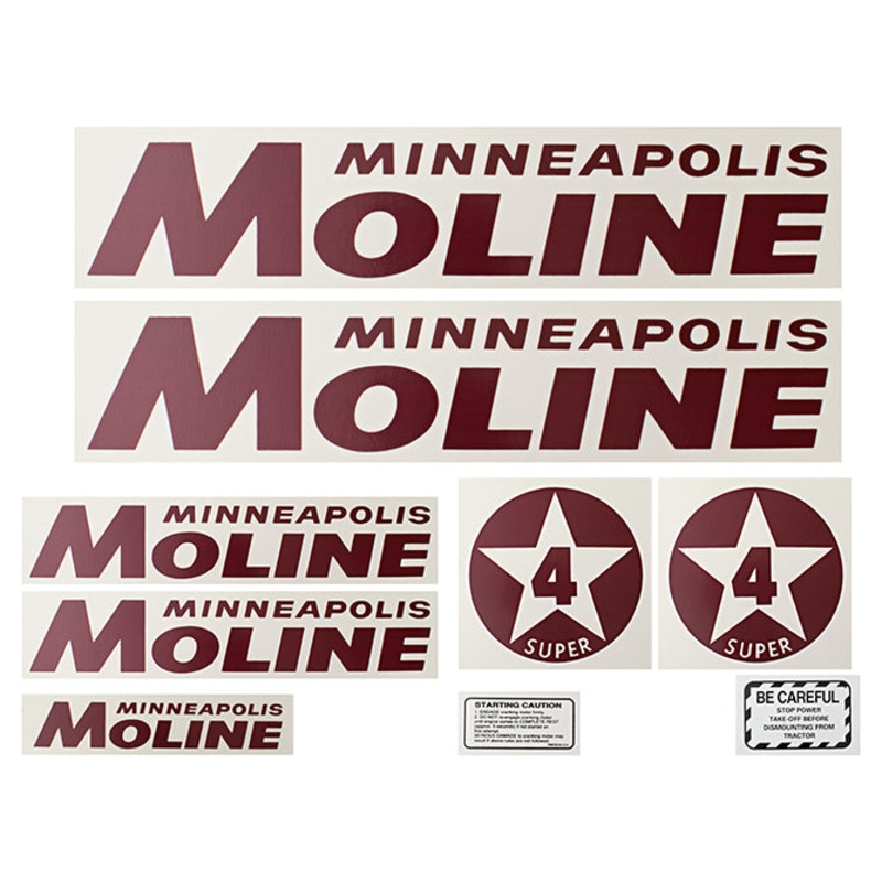 Decal Set for Minneapolis Moline Super 4 Star Red Mylar – Red Letters