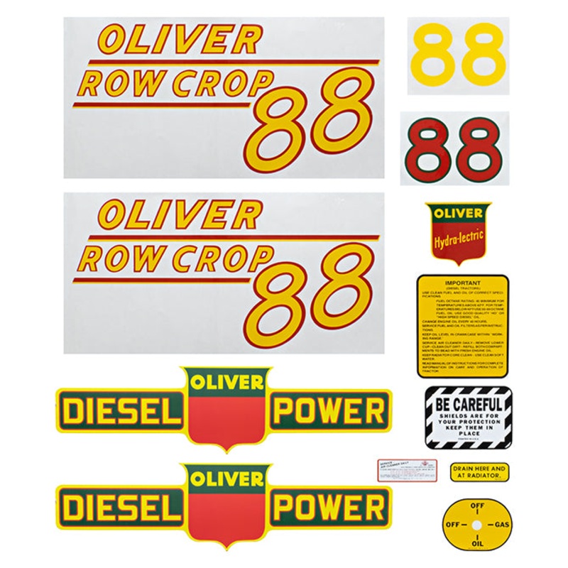 Decal Set for Oliver 88 Row Crop Diesel Mylar – Yellow Numbers