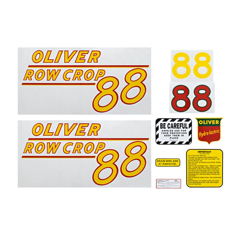 Decal Set for Oliver 88 Row Crop Gas Mylar – Yellow Numbers