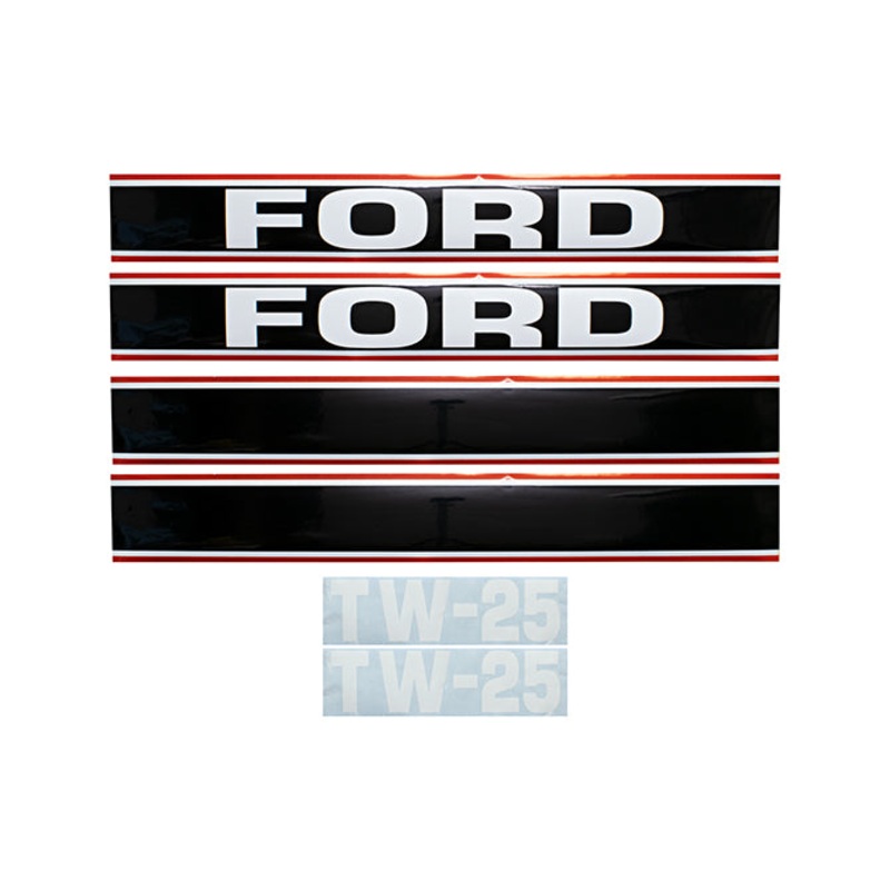 Decal Set for Ford TW25 Mylar – Black & Red – Hood Only