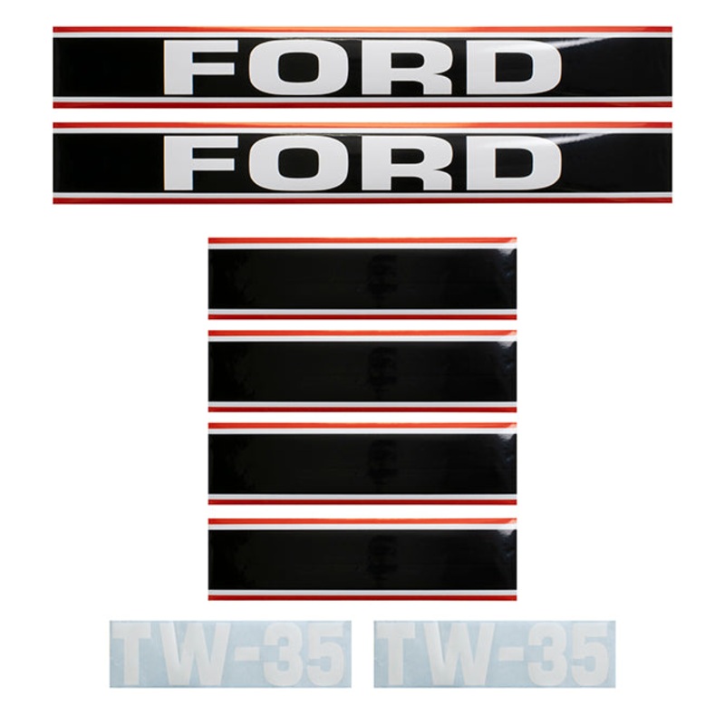 Decal Set for Ford TW35 Mylar – Black & Red – Hood Only