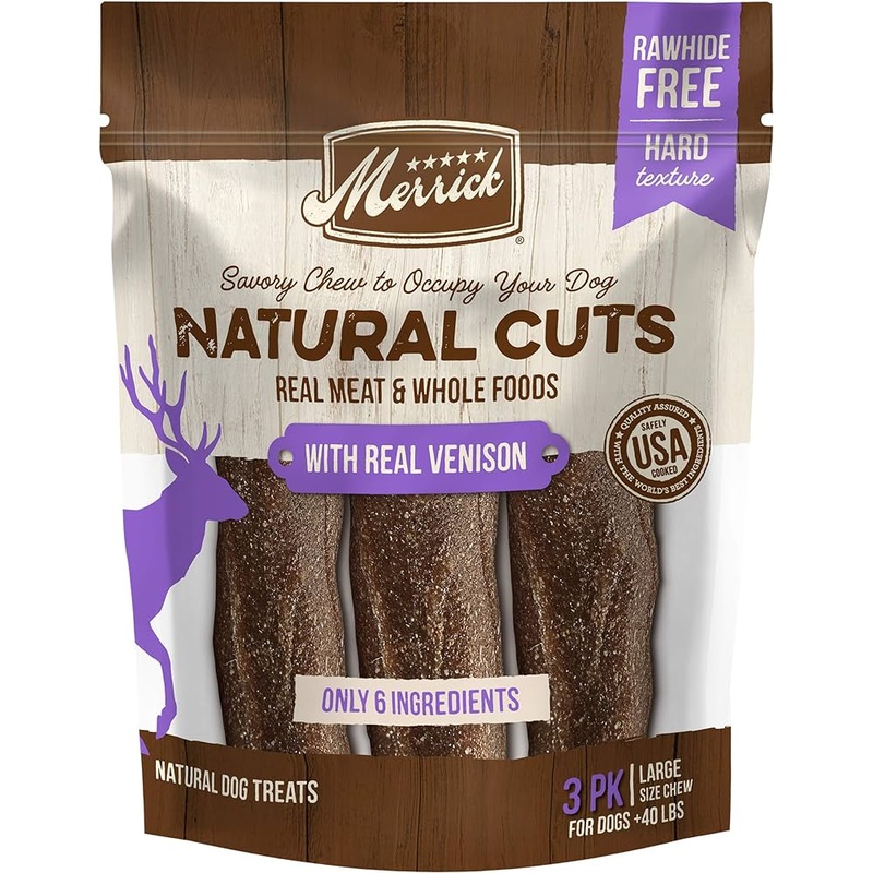 Merrick Natural Cuts Rawhide Free Large Chew with Real Venison for Dogs, 10.9 oz, Count of 3