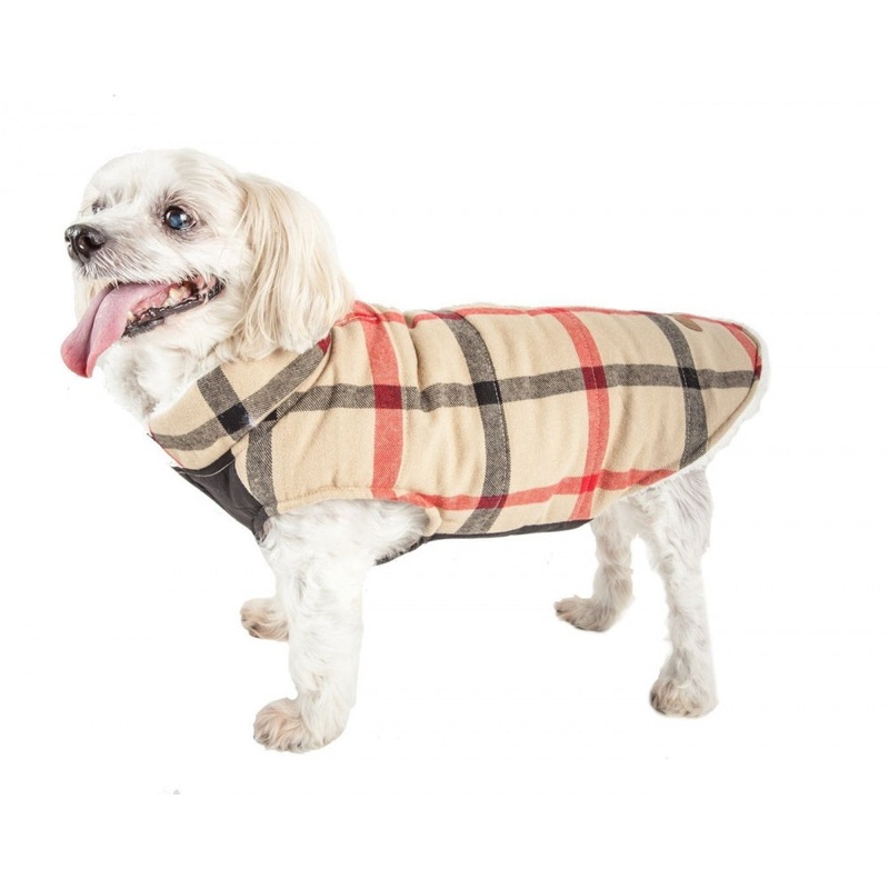 Pet Life Allegiance White & Red Plaid Insulated Dog Coat