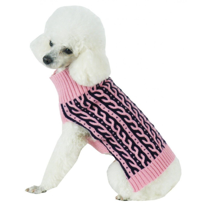Pet Life Harmonious Dual Color Pink & Navy Blue Weaved Heavy Cable Knitted Dog Sweater