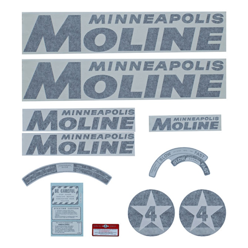Decal Set for Minneapolis Moline 4 Star Black Vinyl – Black Letters