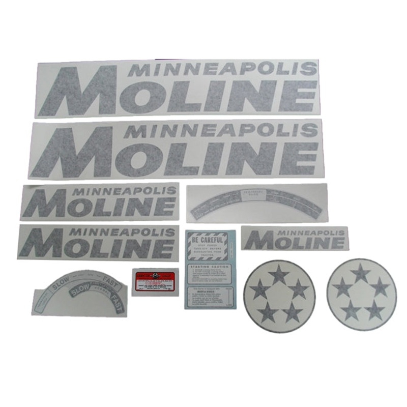 Decal Set for Minneapolis Moline 5 Star Black Vinyl – Black Letters
