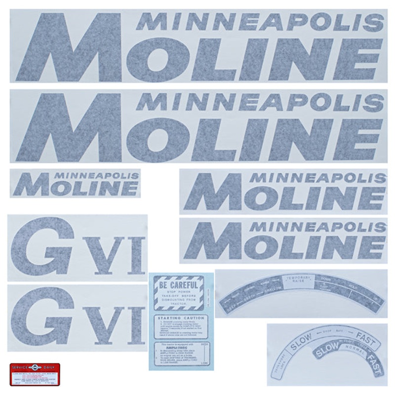 Decal Set for Minneapolis Moline GVI Black Vinyl – Black Letters