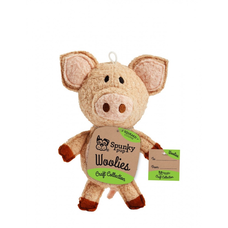 Spunky Pup Woolies Craft Collection Pig Squeaky Plush Dog Toy