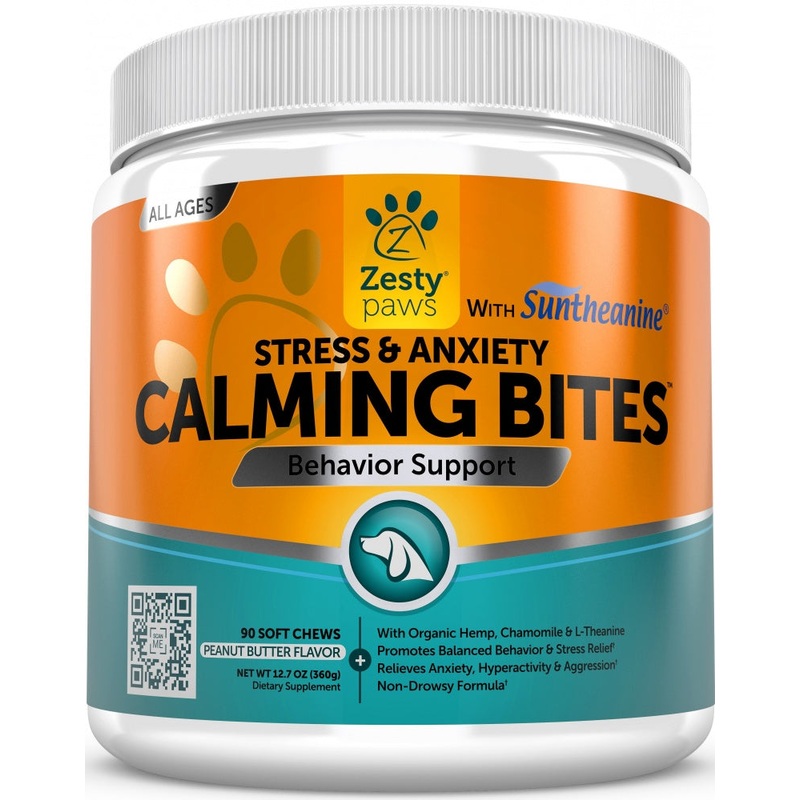 Zesty Paws Calming Anti Stress & Anxiety Bites Peanut Butter Soft Chews For Dogs