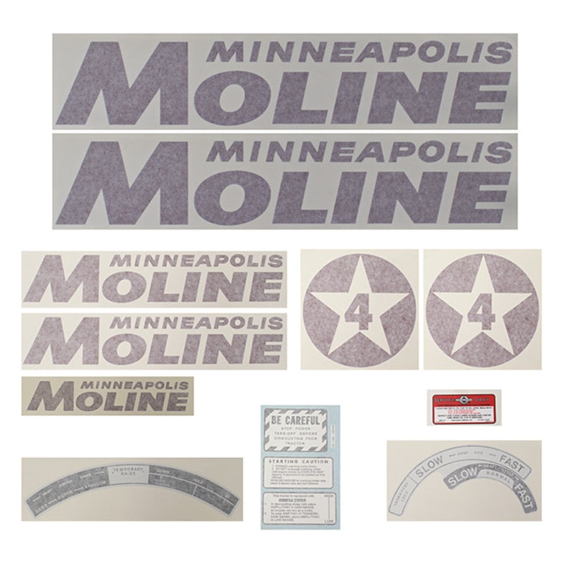 Decal Set for Minneapolis Moline 4 Star Red Vinyl – Red Letters
