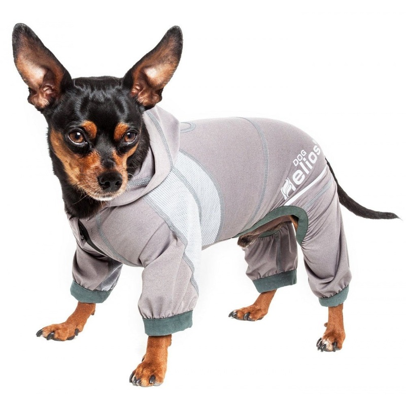 Pet Life Dog Helios Namastail Grey Full Bodied Performance Breathable Yoga Dog Hooded Tracksuit