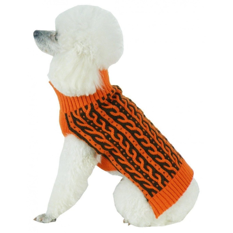 Pet Life Harmonious Dual Color Orange & Brown Weaved Heavy Cable Knitted Dog Sweater