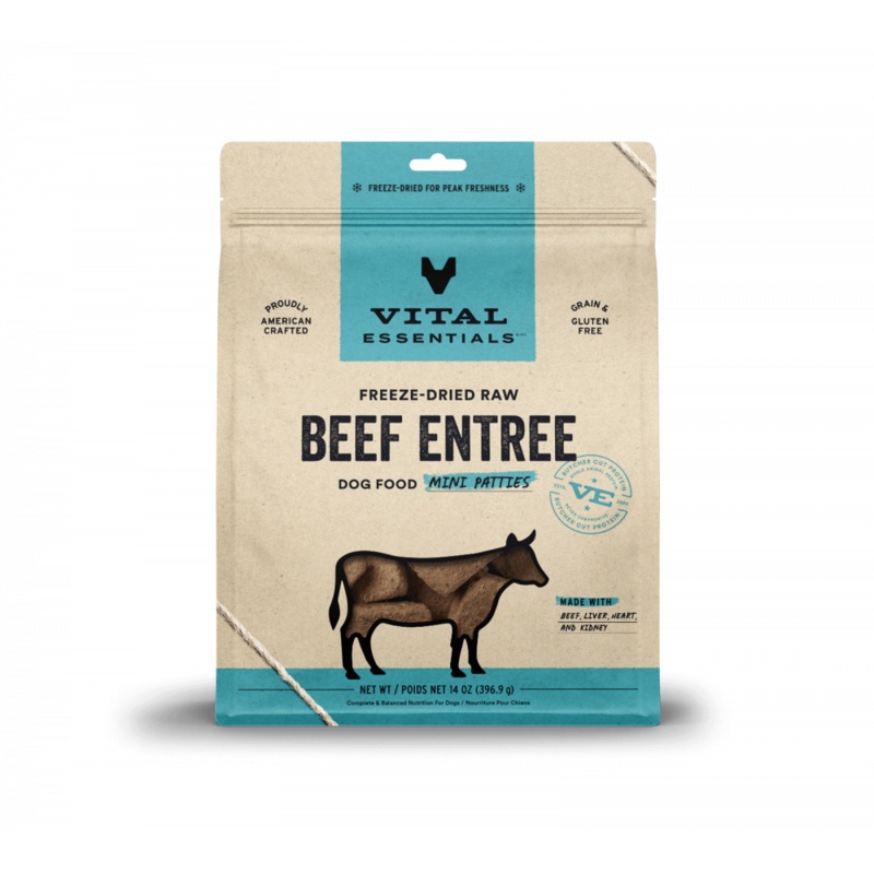 Vital Essentials Freeze Dried Beef Grain Free Mini Patties Entree for Dogs Food