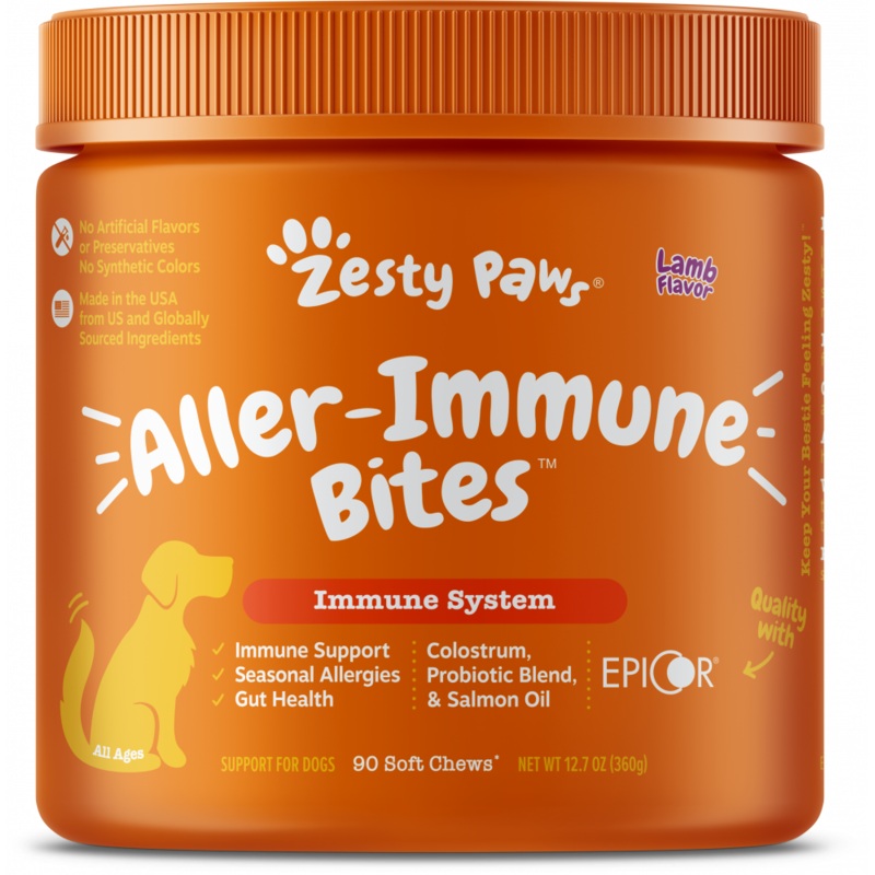 Zesty Paws Aller-Immune Bites for Seasonal Allergies Lamb Flavor Immune Function   Sensitive Skin & Gut Health for Dogs