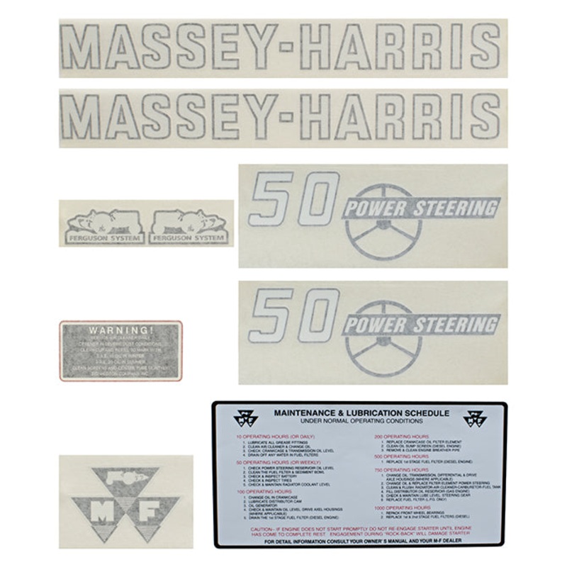 Decal Set for Massey Harris 50 w/ Power Steering Vinyl