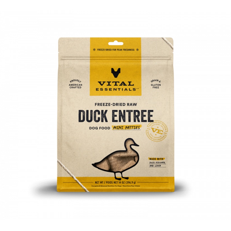 Vital Essentials Freeze Dried Grain Free Duck Mini Patties Entree for Dogs Food