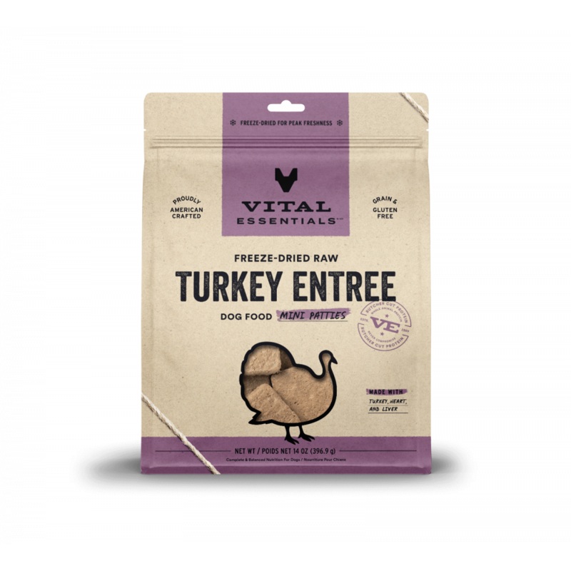 Vital Essentials Freeze Dried Grain Free Turkey Mini Patties Entree for Dogs Food