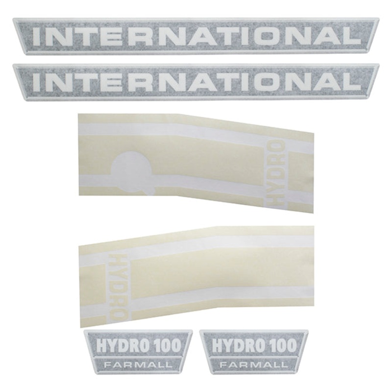 Decal Set for International / Farmall Hydro 100 Vinyl – Black & Chrome Hood Decals w/ White Stripes