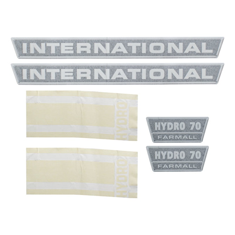 Decal Set for International / Farmall Hydro 70 Vinyl – Black & Chrome Hood Decals w/ White Stripes