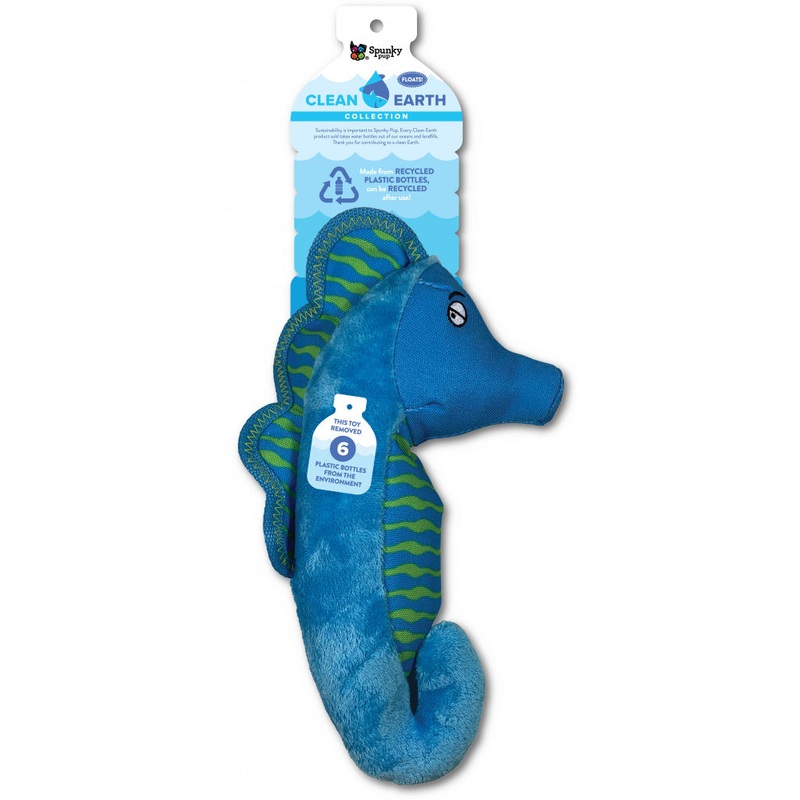 Spunky Pup Clean Earth Seahorse Plush Dog Toy