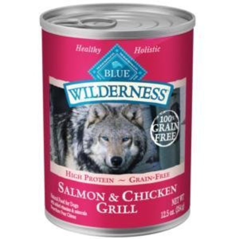 Blue Buffalo Wilderness Salmon & Chicken Grill Grain-Free Canned Dog Food, 12.5-oz, case of 12