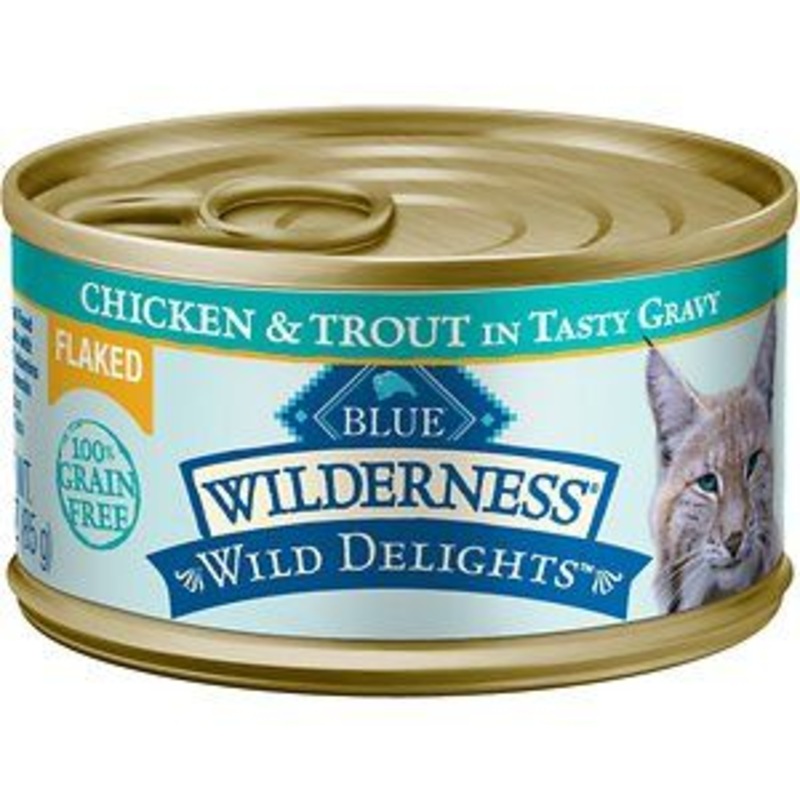 Blue Buffalo Wilderness Wild Delights Flaked Chicken & Trout Grain-Free Canned Cat Food, 5.5-oz case of 24