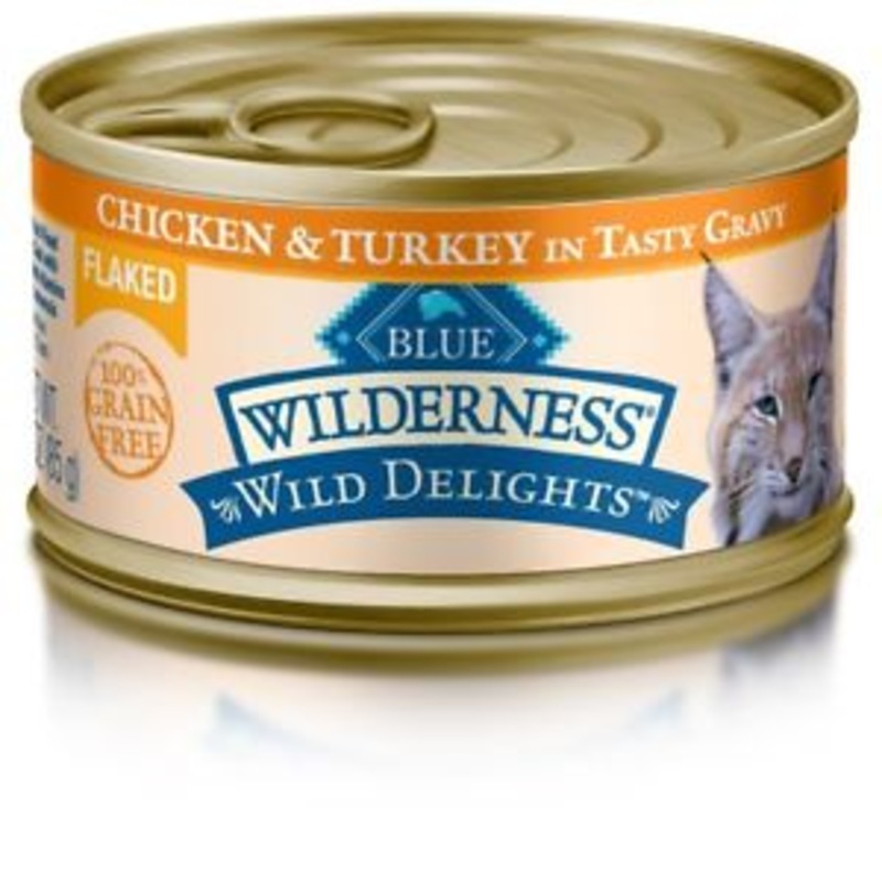 Blue Buffalo Wilderness Wild Delights Flaked Chicken & Turkey Grain-Free Canned Cat Food, 5.5-oz case of 24