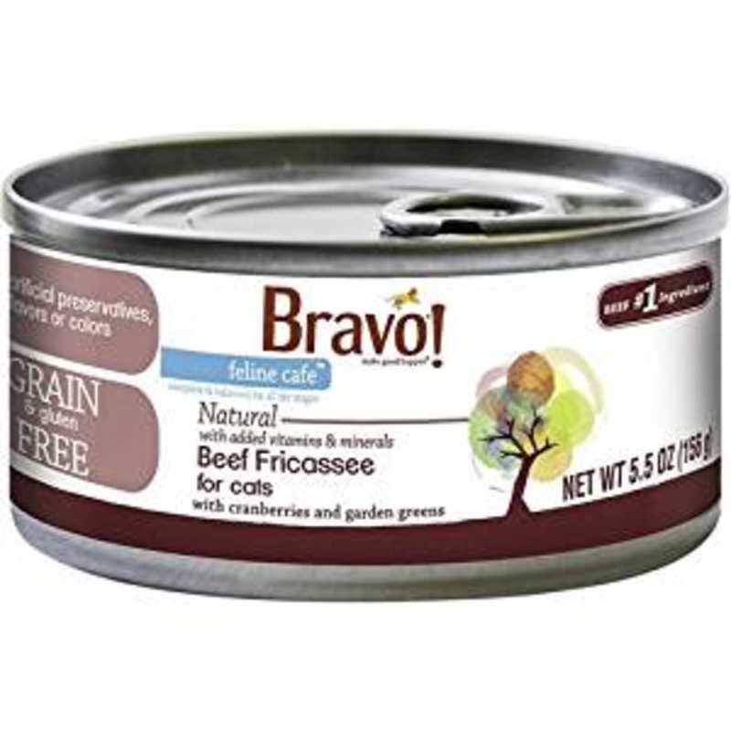 Bravo! Feline Cafe Beef Fricassee Grain-Free Canned Cat Food, 5.5-oz, case of 24