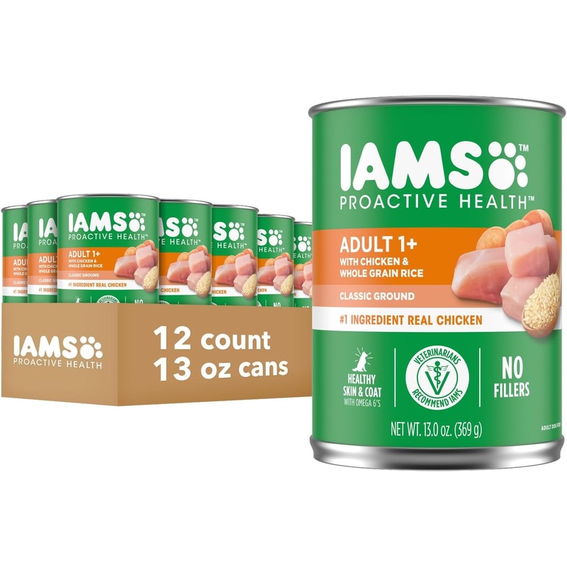 Iams Proactive Health Chicken Chunks in Gravy Canned Wet Dog Food, 13-oz can, case of 12