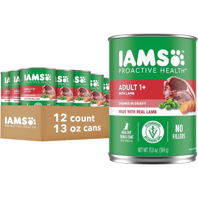 Iams Proactive Health Lamb Chunks in Gravy Canned Wet Dog Food, 13-oz can, case of 12