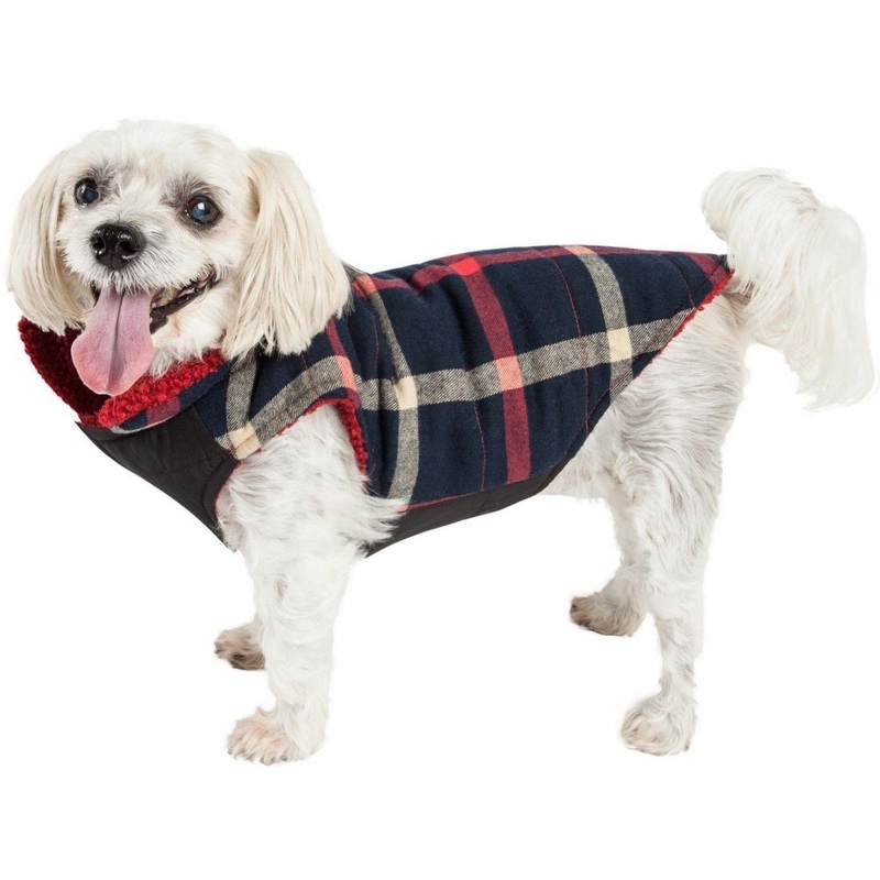 Pet Life Allegiance Blue & Red Plaid Insulated Dog Coat