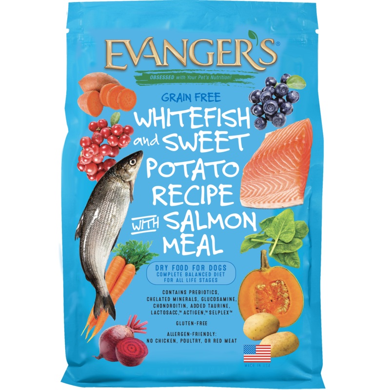 Evanger’s Grain-Free Whitefish & Sweet Potato Recipe with Salmon Meal Dry Dog Food