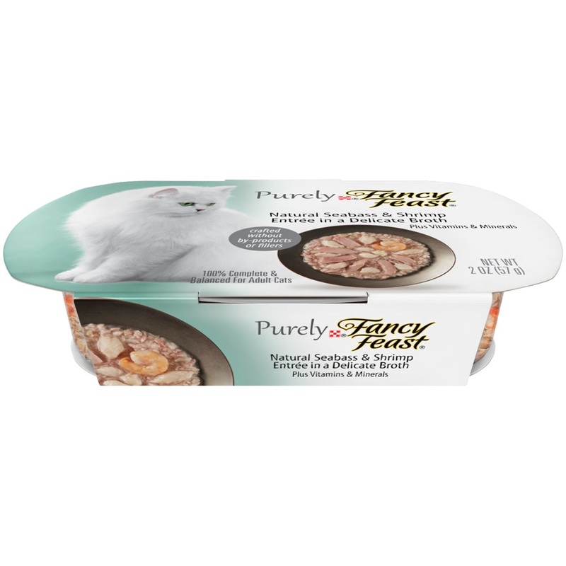 Fancy Feast Purely Natural Seabass and Shrimp Entree Cat Food Tray