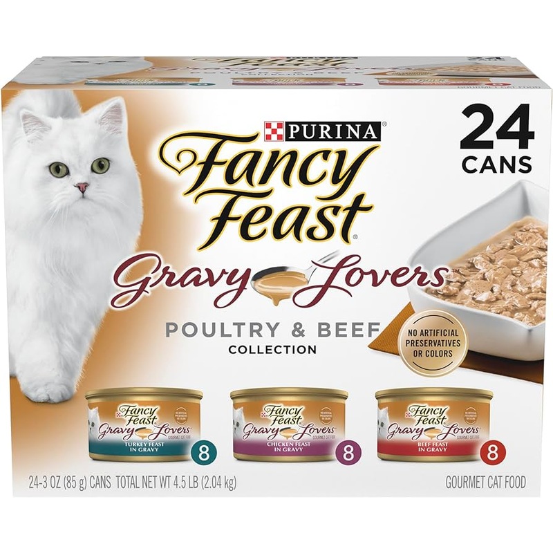 Purina Fancy Feast Gravy Lovers Poultry and Beef Gourmet Wet Cat Food Variety Pack – (Pack of 24) 3 oz. Cans