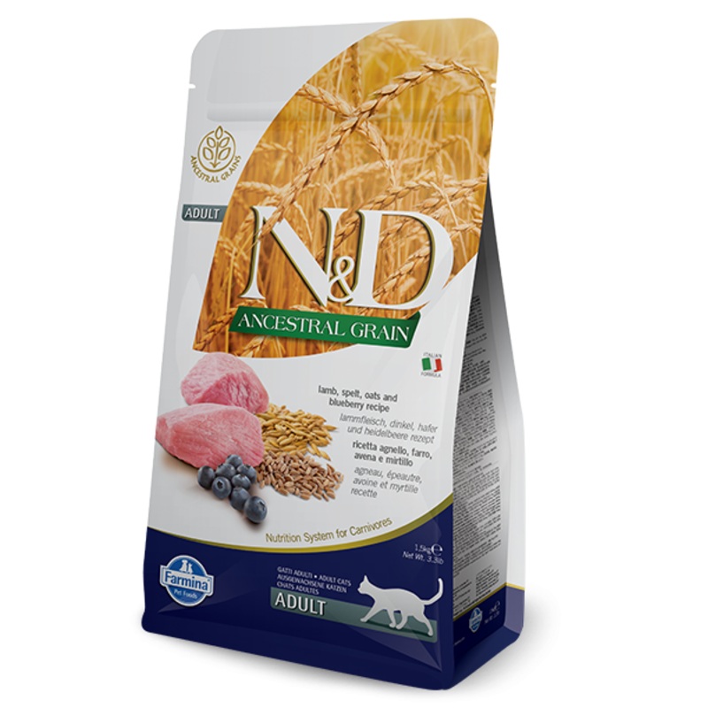Farmina N&D Natural & Delicious Low Grain Adult Lamb & Blueberry Dry Cat Food