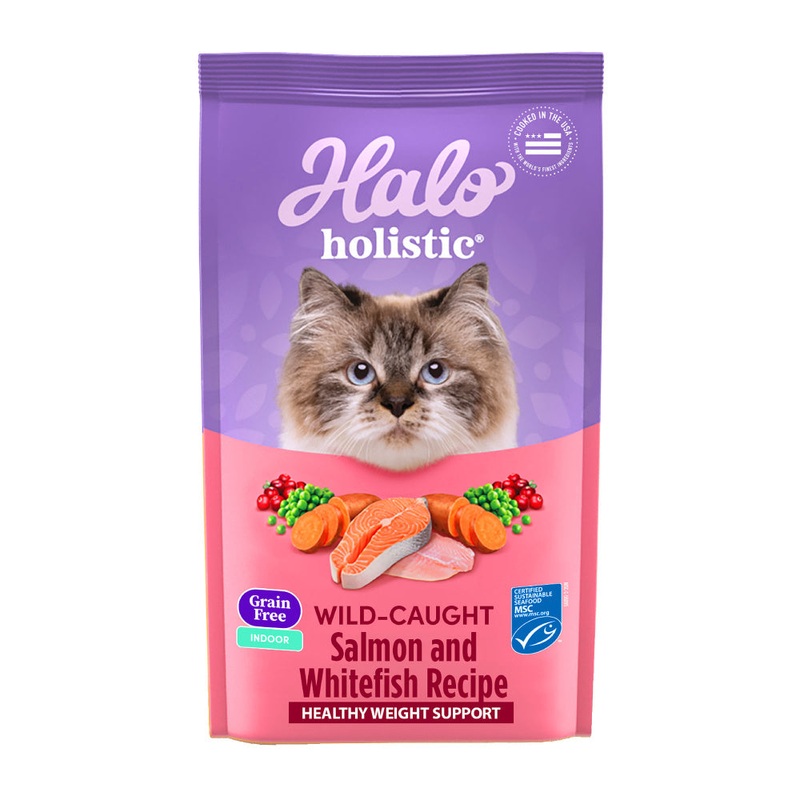 Halo Indoor Grain Free Healthy Weight Holistic Wild Salmon & Whitefish Recipe Dry Cat Food