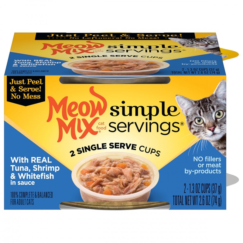 Meow Mix Simple Servings Adult Tuna, Shrimp and Whitefish Recipe Cat Food Tray