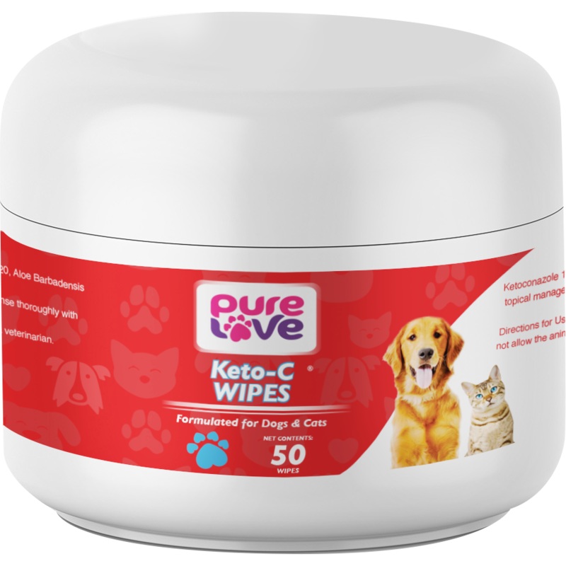 Pure Love Ketoconazole 1%, Chlorhexidine 2% Antiseptic Wipes for Dogs and Cats
