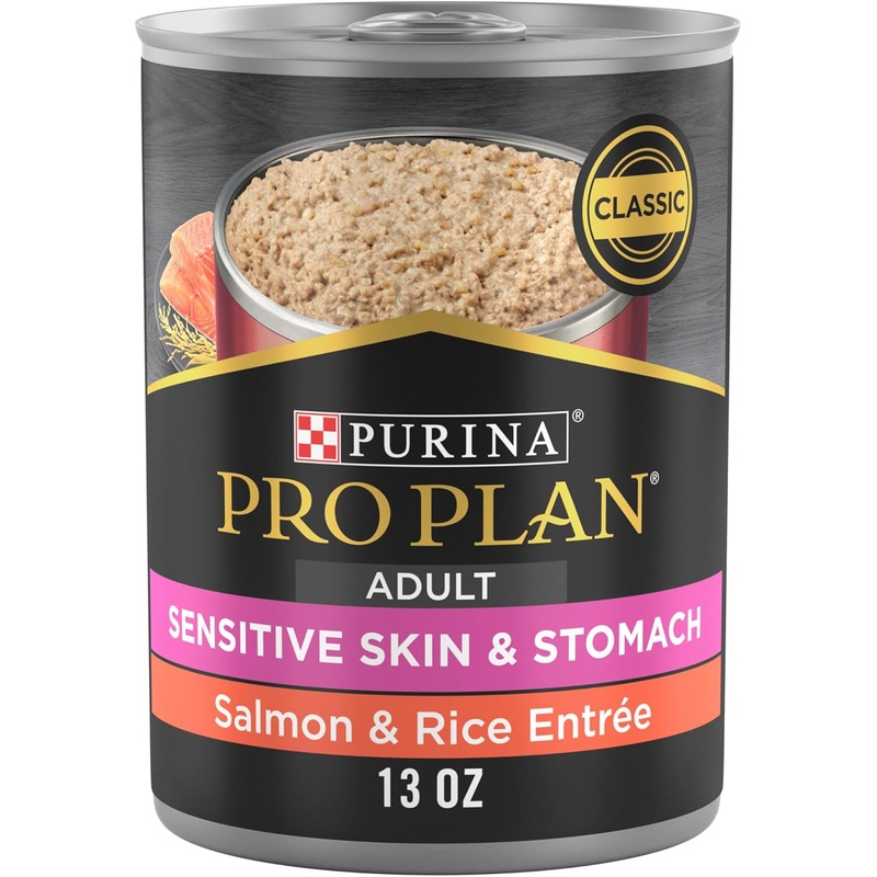 Purina Pro Plan Sensitive Skin & Stomach Wet Dog Food Pate Salmon & Rice Entree, 13-oz can, case of 12
