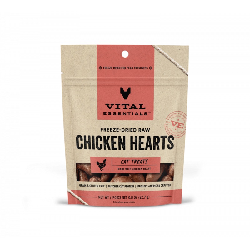 Vital Essentials Freeze Dried Grain Free Chicken Hearts Limited Ingredient Cat Treats