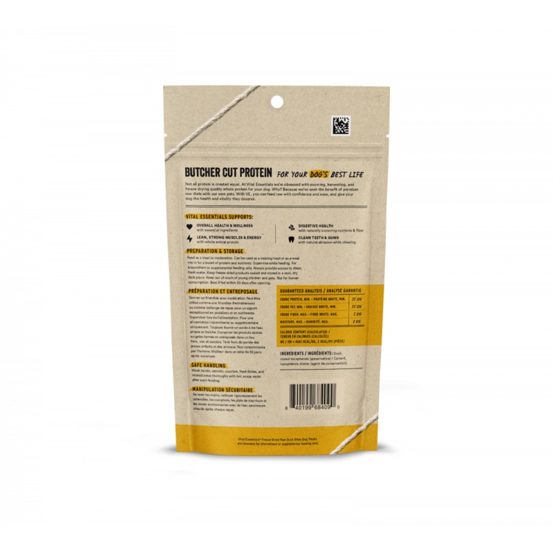 Vital Essentials Freeze Dried Vital Treats Grain Free Duck Nibs Dog Treats