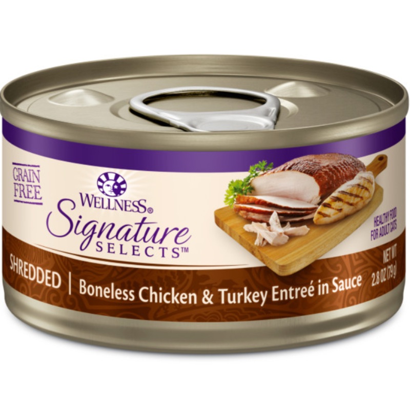 Wellness CORE Signature Selects Grain Free Canned Cat Food, Shredded Chicken & Turkey in Sauce